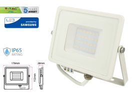 Faro Led Flood Light 30W IP65 Bianco Caldo Super Slim Carcassa Bianca Chip Samsung Garanzia 5 Anni